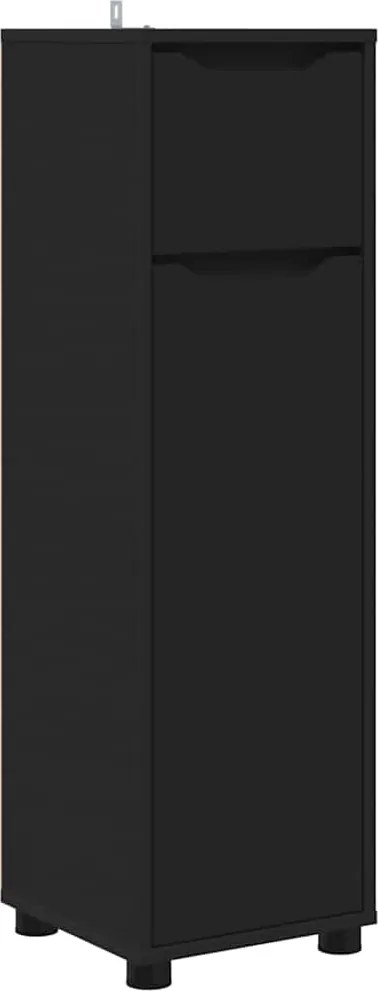 vidaXL Fürdőszoba Székény fiókkal Fekete 30,5 x 30 x 101 cm Faanyag