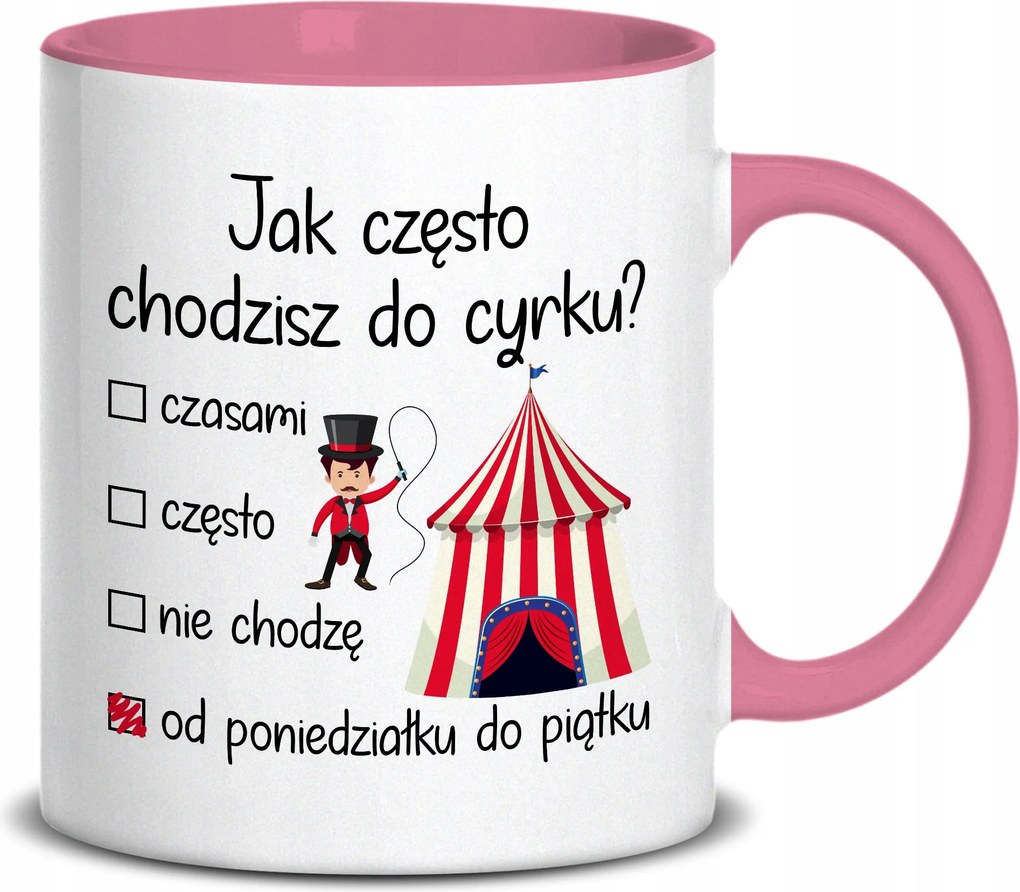 Fehér Bögre 330ml Rózsaszín Ajándék Egész Hétre Cirkusz Minta MIX