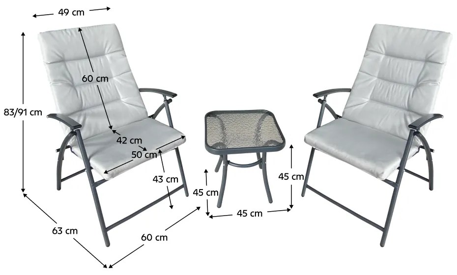 Kerti szett 1+2, szürke/sötét szürke, MUSON