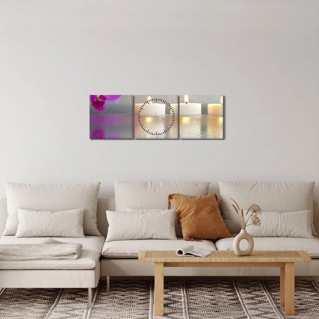 Gyertyák a vízen képe (órával) (90x30 cm)