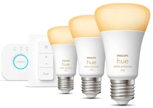 Philips Hue kezdőcsomag WA 3xE27/11W 2200-6500K + Hue Bridge és fényerőszabályzó kapcsoló