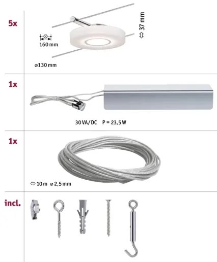 Paulmann 94109 - 5x LED 4,3W spotlámpa MAC 230V kábelrendszerhez
