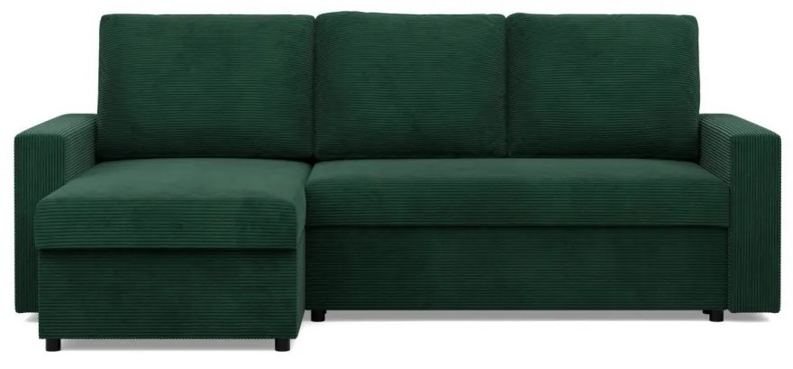 Zeus sarokkanapé, 2 ágyneműtartóval, egyenes kartámasz, kordbársony, univerzális oldal, bonell töltet, zöld