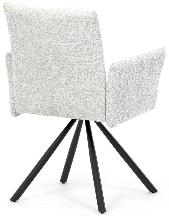 Scaun de sufragerie pivotant, țesătură Bouclé, picioare din metal negru, mecanism de rotire 90°/90° (dreapta/stânga) - funcție de resetare