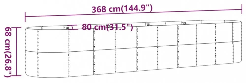 barna horganyzott acél kerti magaságyás 368x80x68 cm