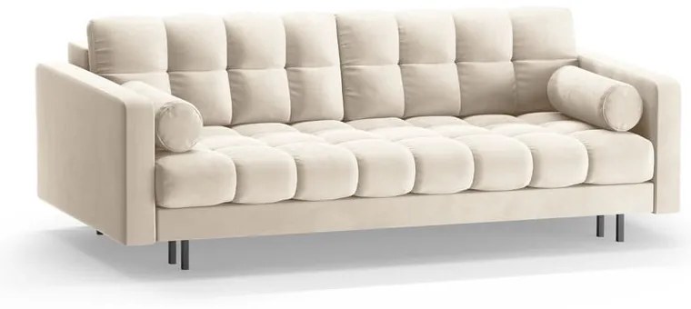 Krémszínű bársony kinyitható tárolóhelyes kanapé 222 cm Bali – Cosmopolitan Design