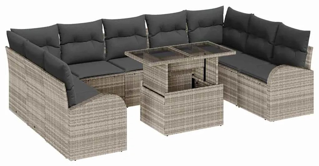 Kerti Kanapé Szett tárolóval 10 pcs Világosszürke Poli rattan