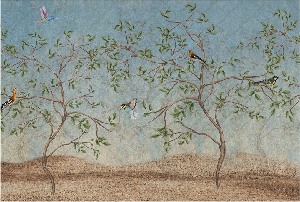 Fotótapéta Flizelin a Hálószobába Nappali Madarak a fákon 104x70 Ragasztó