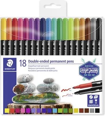 Alkoholos marker készlet, 0,5/3,0 mm, kétvégű, STAEDTLER 3187, 18 különböző szín (TS3187TB18)