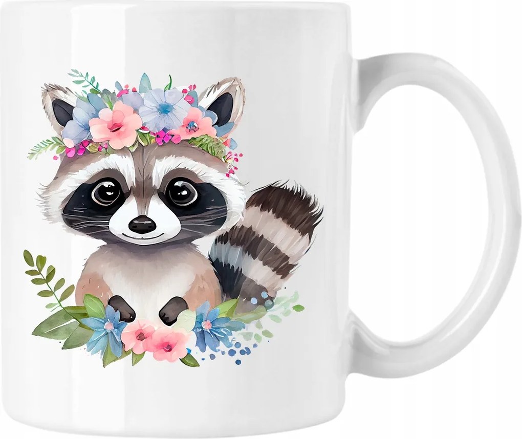 Bögre Bájos Mosómedve Virágokkal Fehér 330ml