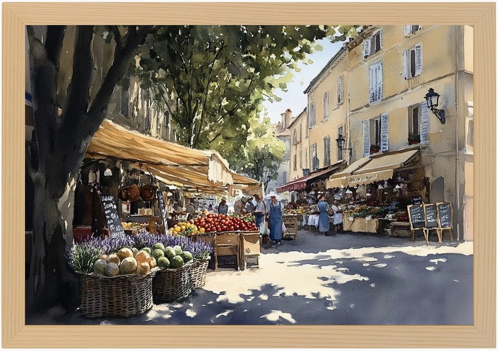 Poszter Keret Fa Akvarell Franciaország Provence Piac Tér 60x40