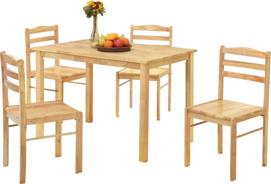 Étkezőgarnitúra 1+4, tömör fa, természetes, LOAK