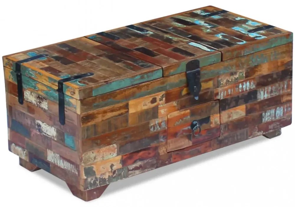 ládika dohányzóasztal tömör újrahasznosított fa 80x40x35 cm