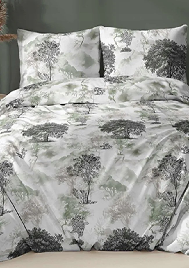 Pamut szatén ágyneműhuzat 140x200 +70x90 Fák szürke/zöld 5075B
