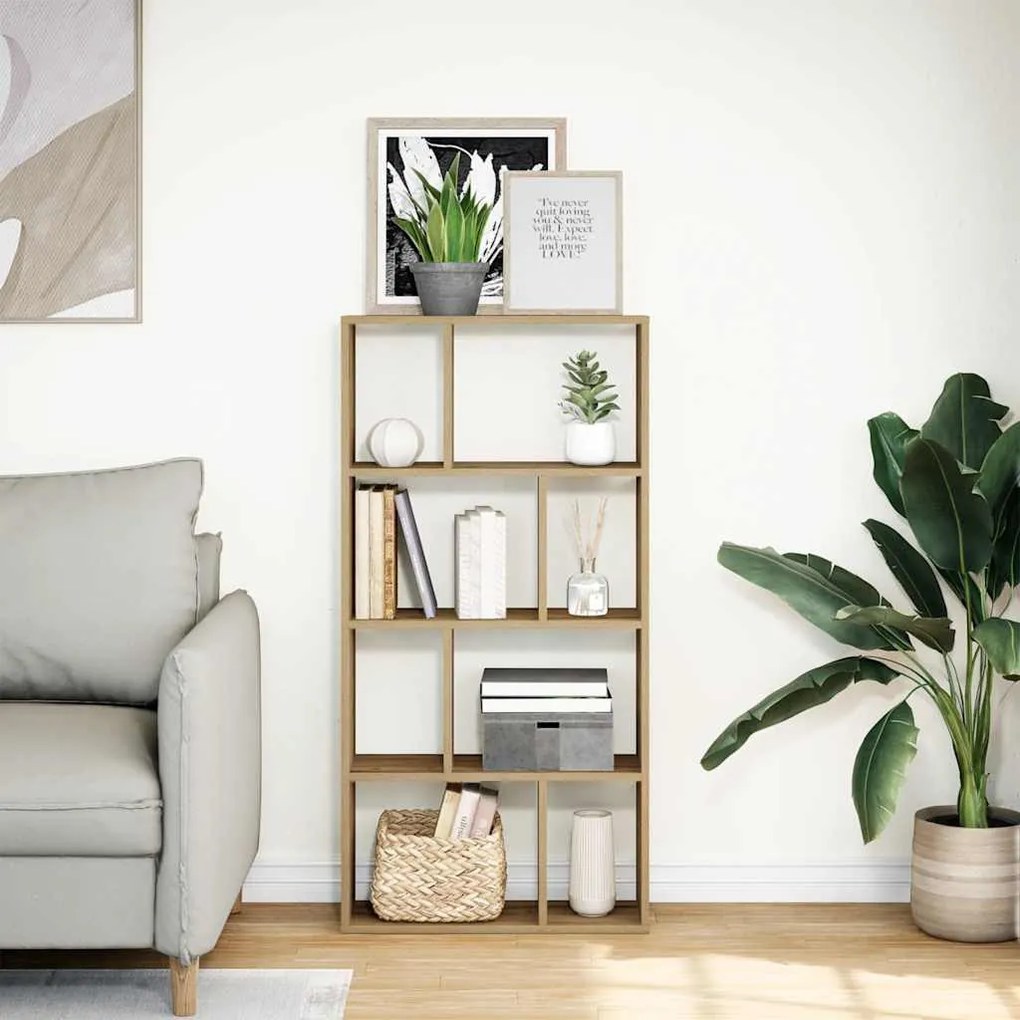 kézműves tölgy színű szerelt fa könyvespolc 60 x 20 x 120 cm