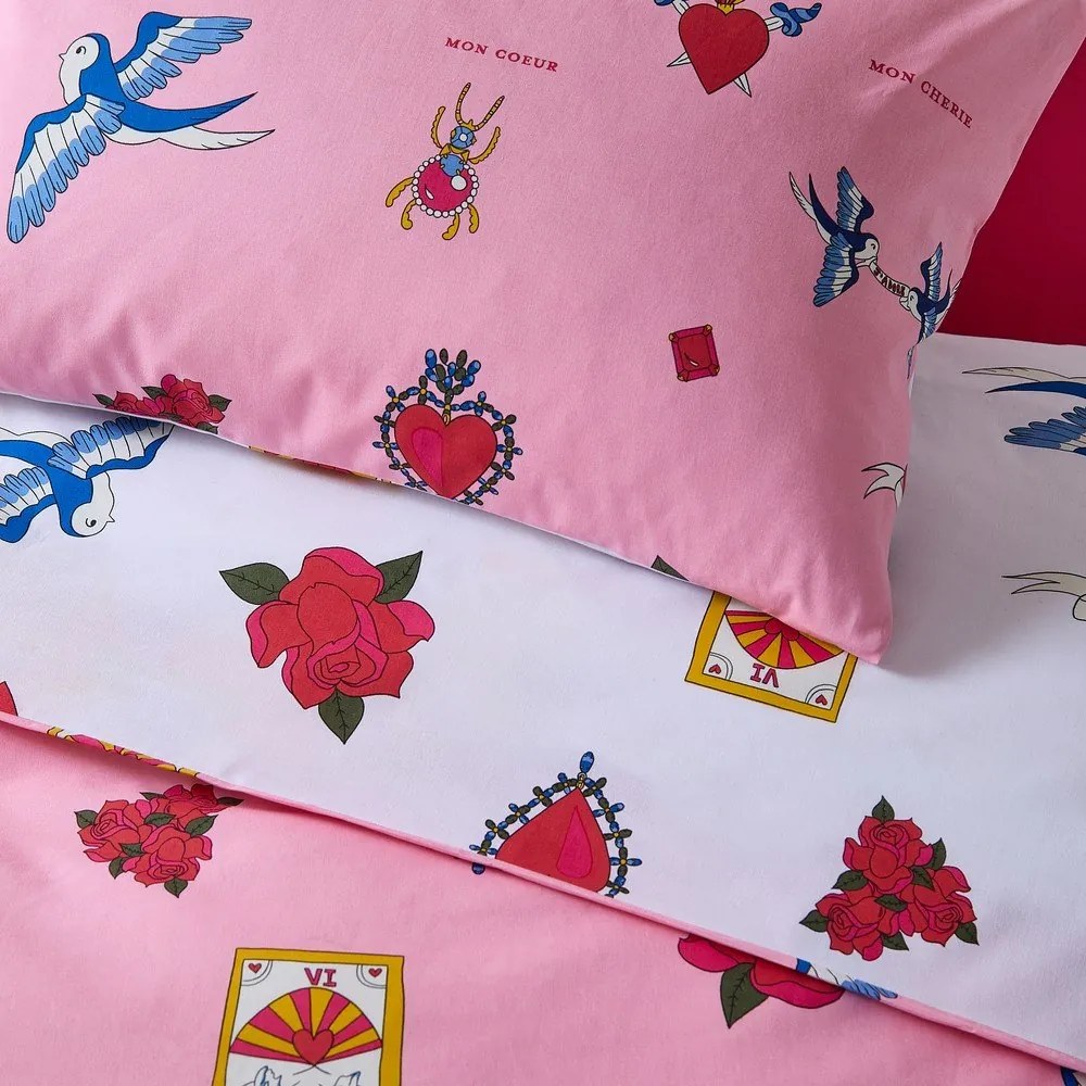 Fehér-rózsaszín kétszemélyes pamut ágyneműhuzat 200x200 cm Mon Coeur – Their Nibs