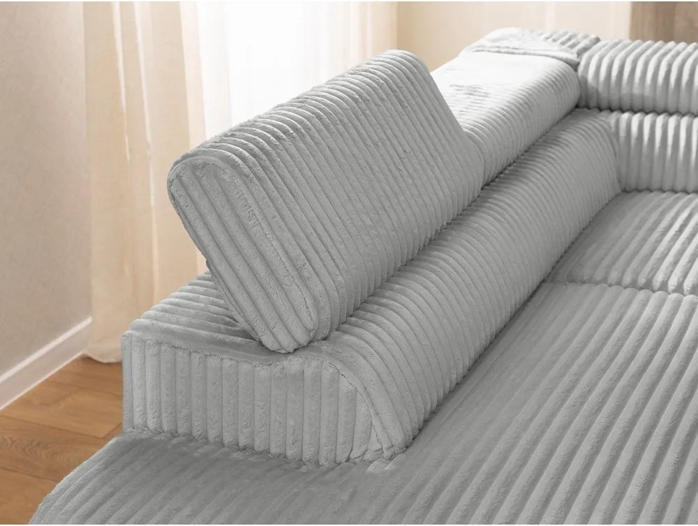 Világosszürke kordbársony sarokkanapé (bal oldali-L alakú) Marbeya – Ropez