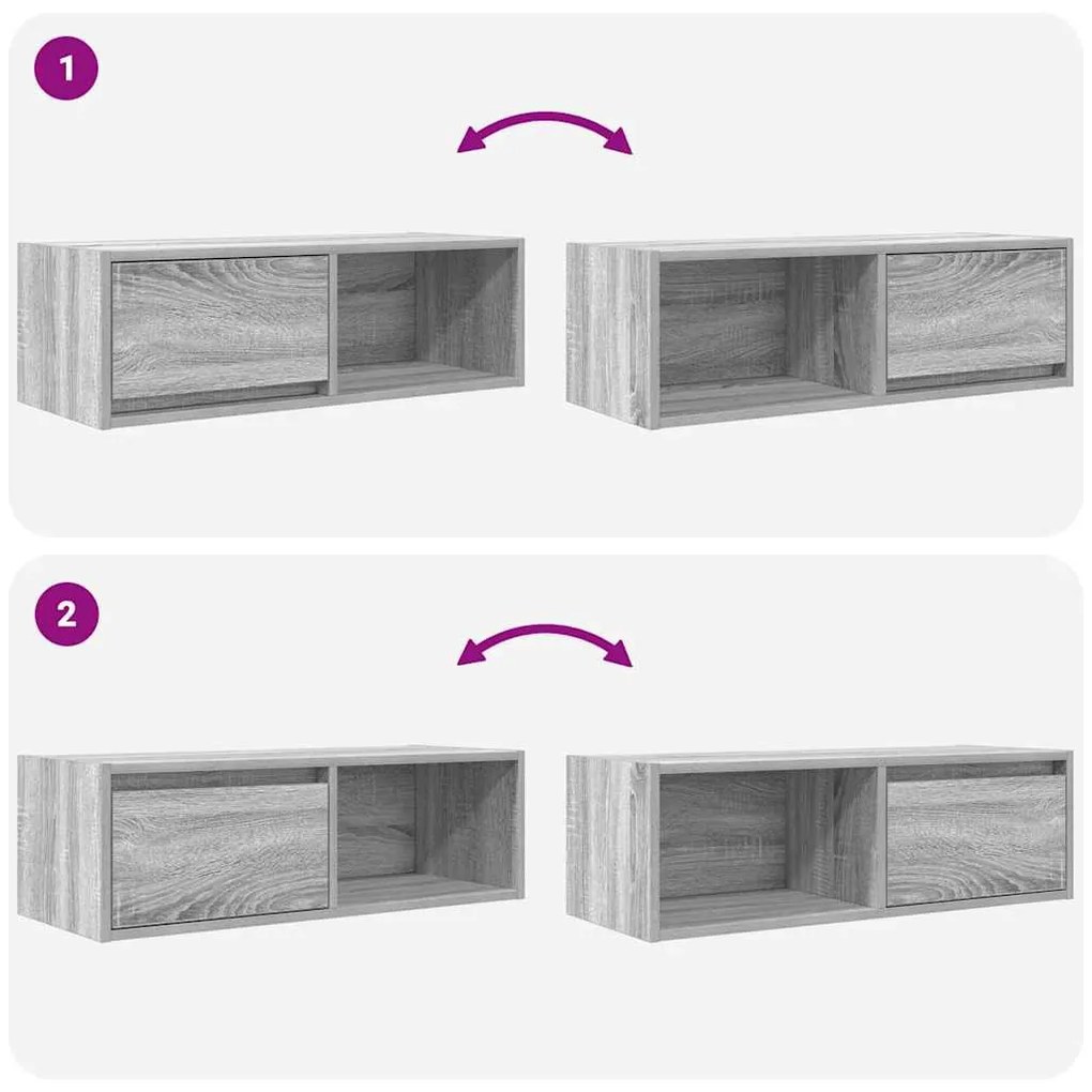 2 db szürke sonoma szerelt fa fali TV-szekrény 80x31x25,5 cm