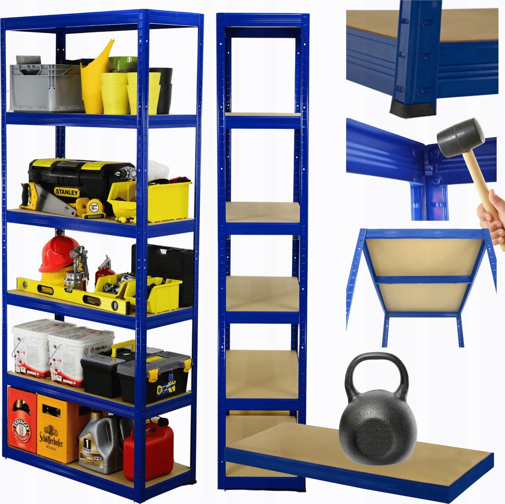 Tárolószekrény fém állvány Helios 213x90x45cm 6Px175kg Tömör Kék