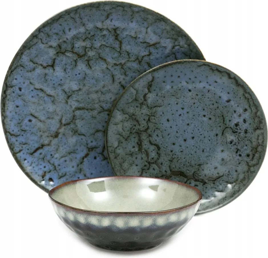 Étkezőgarnitúra Sötétkék Kék Szürke Kpl 6 Személyes 18EL Fényes