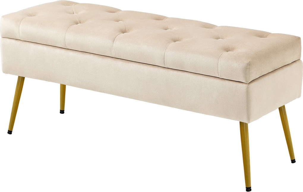 HOMCOM Tároló Pad Szülelt Üléssel, Fedeles Otthon, Ágy Pad Velúr Hatással, 102 x 35 x 43 cm Beigében | Aosom