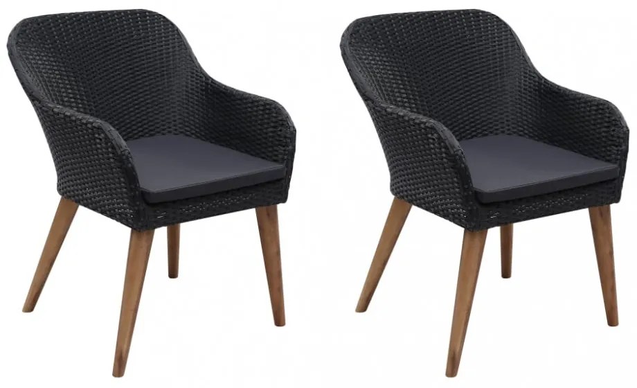 2 db fekete polyrattan kültéri szék párnával