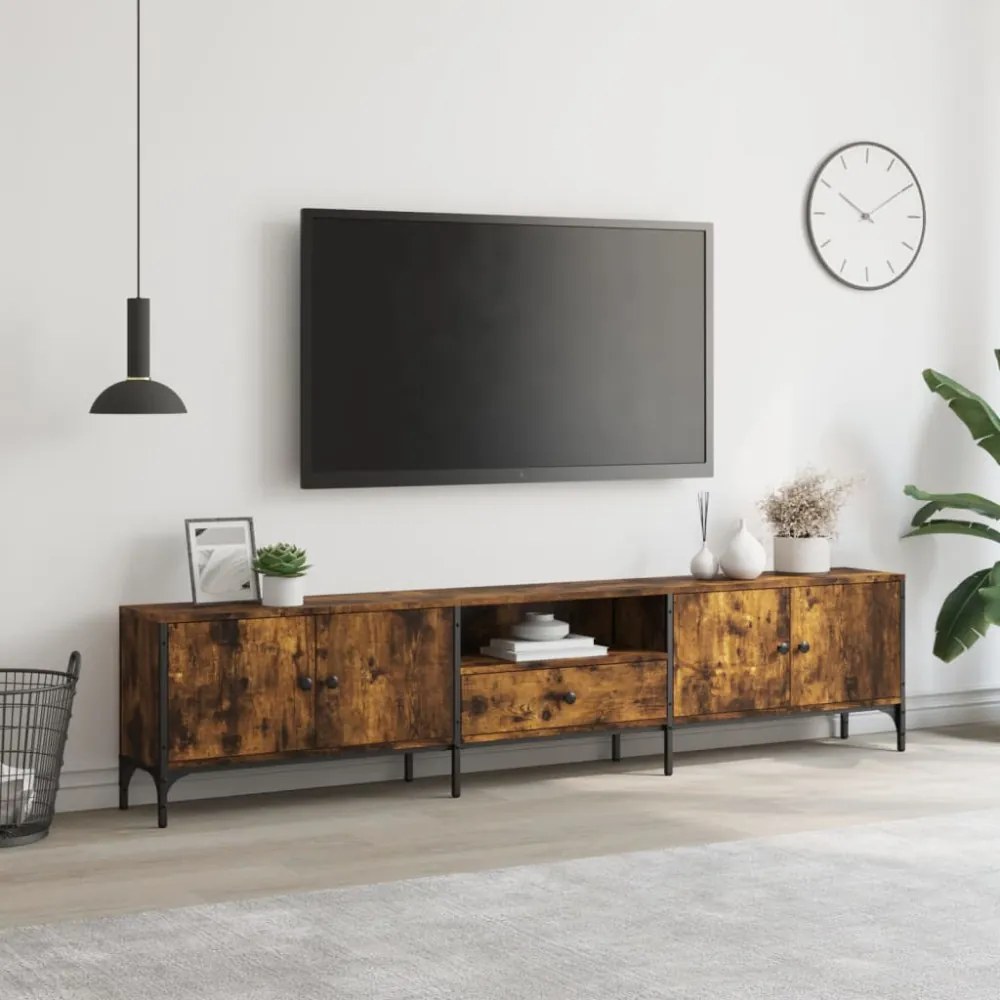 füstös tölgy színű szerelt fa TV-szekrény fiókkal 200x25x44 cm