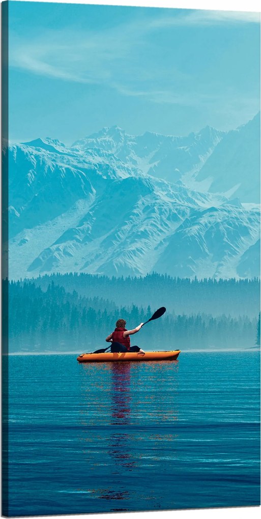Vászonkép Férfi a kajakban Hegyek Víz Természet 60x120 cm