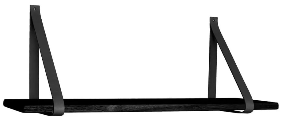 Forno fekete fa polc fekete bőr tartóval, 120 x 20 cm - House Nordic