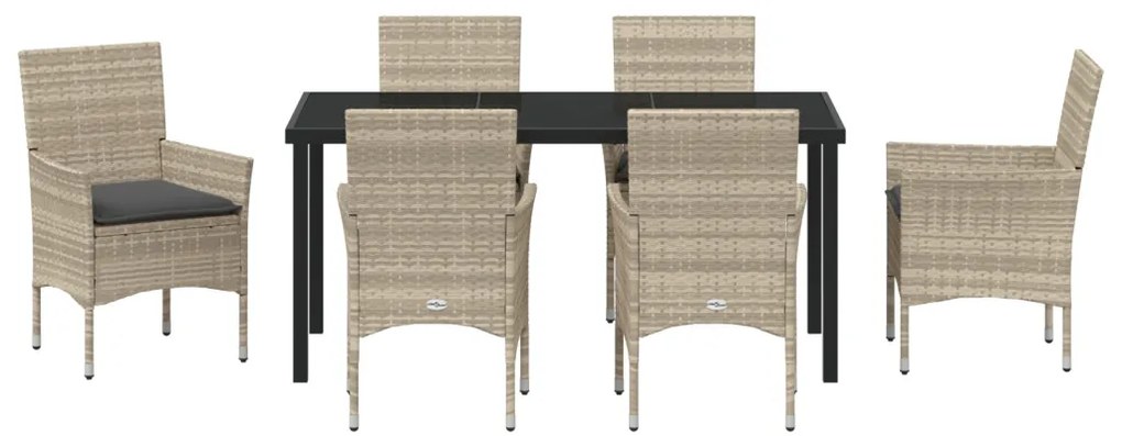 Kert étkező szett párnával 7 pcs Világosszürke Poli rattan