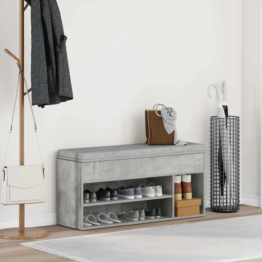 betonszürke szerelt fa cipőpolc 102x30,5x45 cm
