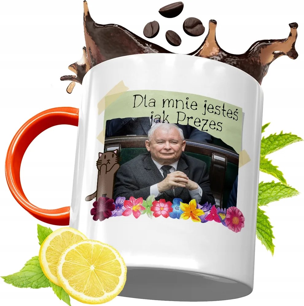 Narancssárga Bögre A Pis Elnökétől Jaroslaw Kaczynski fényképes nyomtatással