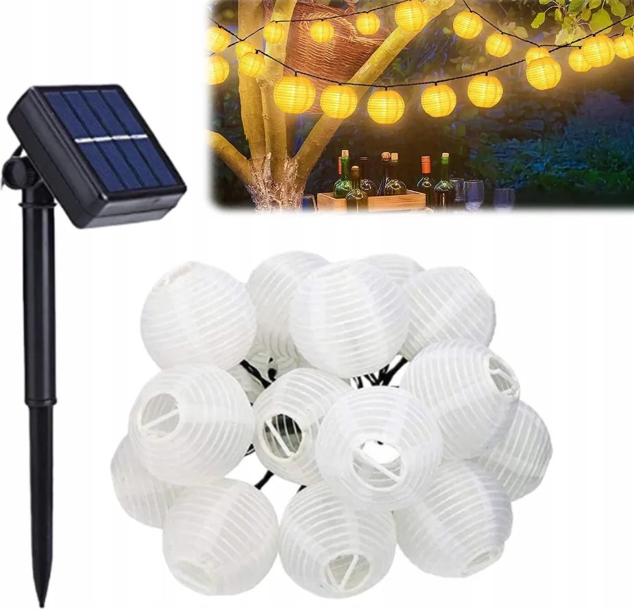 Napelemes kerti girland napelemes lámpák 50x Led izzó erkélyre IP65 7m