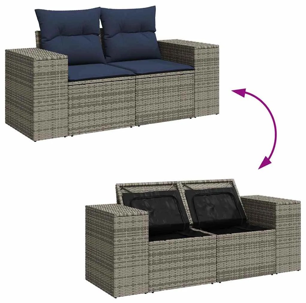 16 részes szürke polyrattan akácfa kerti ülőgarnitúra párnákkal