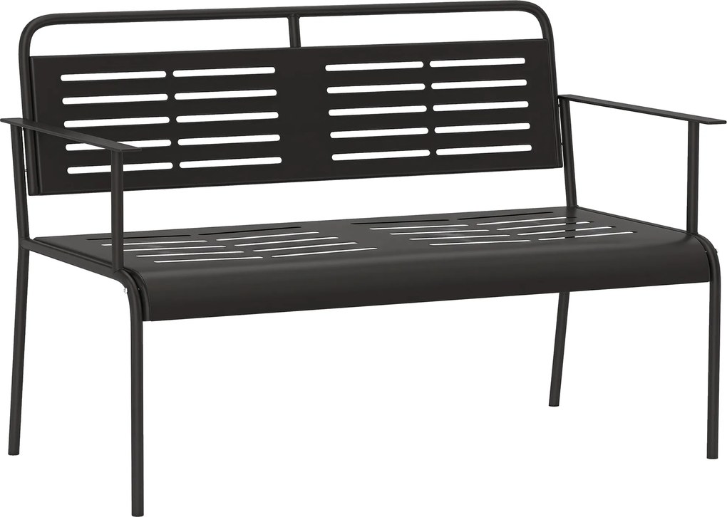 Outsunny 2 fős Kerti Pad, Rácsos Design, Vízálló Kerti Bútor Háttámlával és Karfával, Park Pad 240 kg Teherbírással, Erkély Pad Teraszra, Kert, 121 x