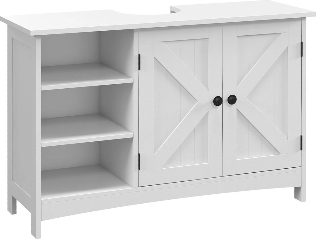 kleankin Fa Mosdó Alatti Szekrény 2 Ajtós, Álló Mosdó Szekrény Állítható Polcokkal, Modern Anticsúszós Stílus, Terhelhetőség 31 kg, 90x30x60 cm, Fehér