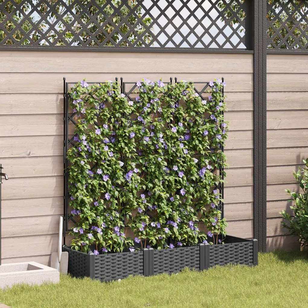Kertészeti Cserép trellis-szel 3 db Fekete 120x40x125.5 cm