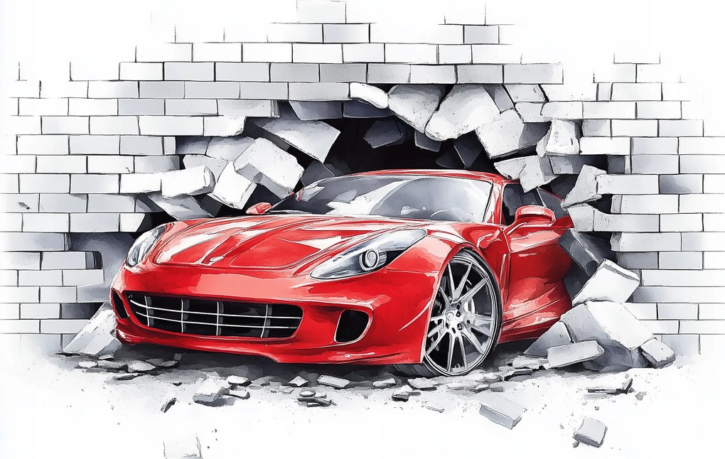 Fotótapéta Flizelina Gyerekek 3D Fali Tégla Autó 152,5x104 ragasztó