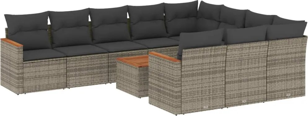 vidaXL 11 részes szürke polyrattan kerti ülőgarnitúra párnákkal
