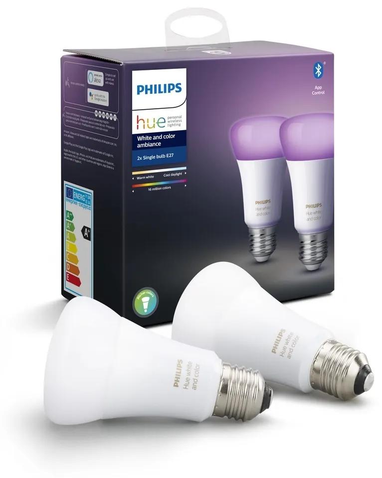 Philips KÉSZLET 2x LED Szabályozható izzó Philips Hue WHITE AND COLOR AMBIANCE E27/9W/230V 2000-6500K P3096