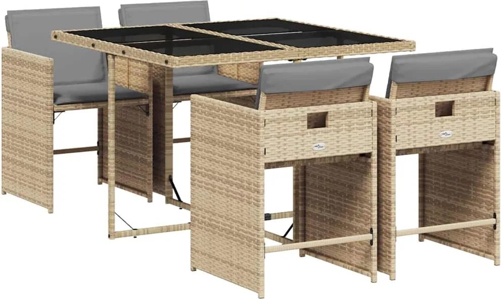 vidaXL 5 részes vegyes bézs polyrattan kerti étkezőgarnitúra párnákkal