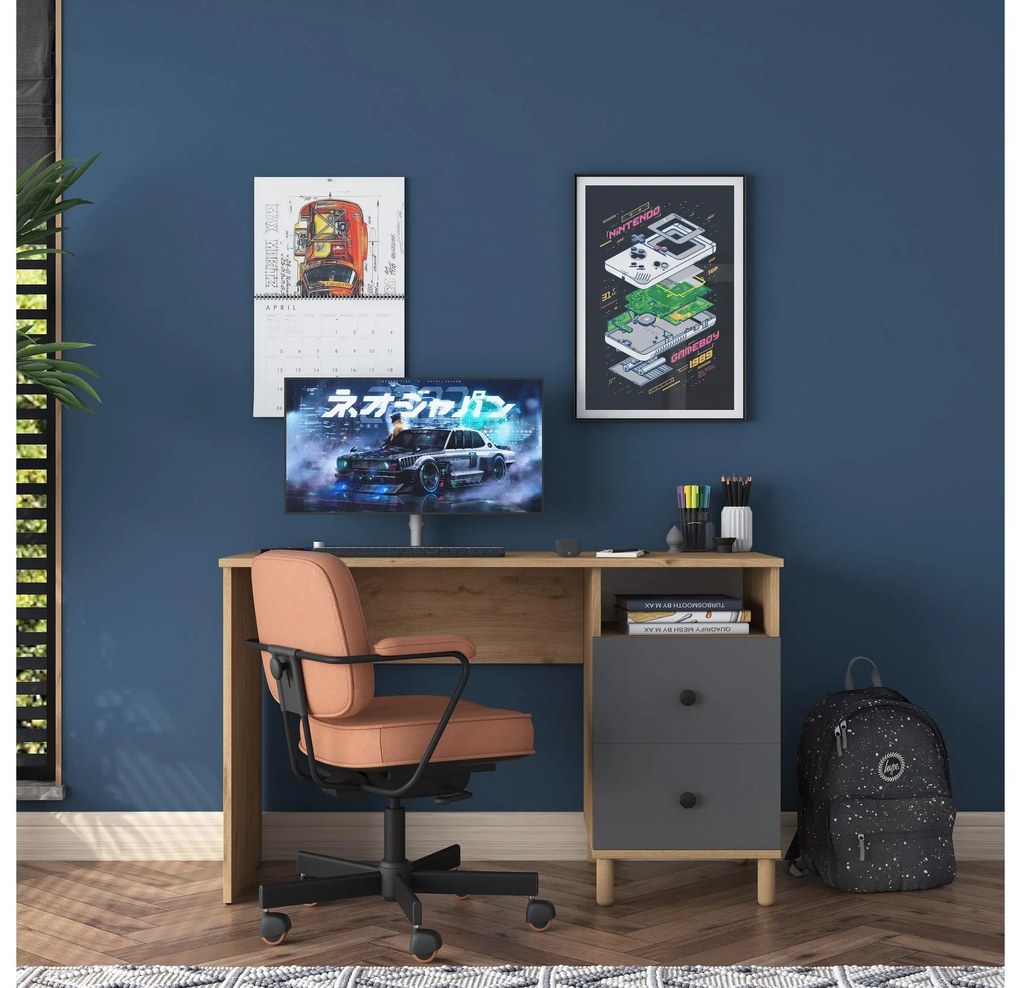 PC asztal Sikine 3 (dió + antracit) . 1094989
