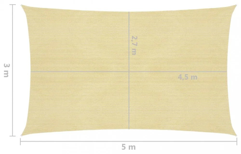 bézs HDPE napvitorla 160 g/m² 3 x 5 m