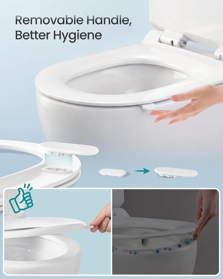 SONGMICS D-formájú Duroplast WC-ülőke Lecsapódásgátlóval és Fogantyúval, 300 kg Teherbírás