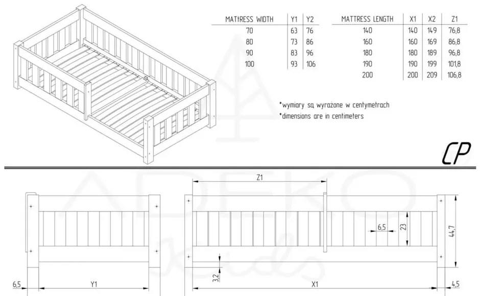 Fenyőfa gyerekágy 90x200 cm CP - Adeko