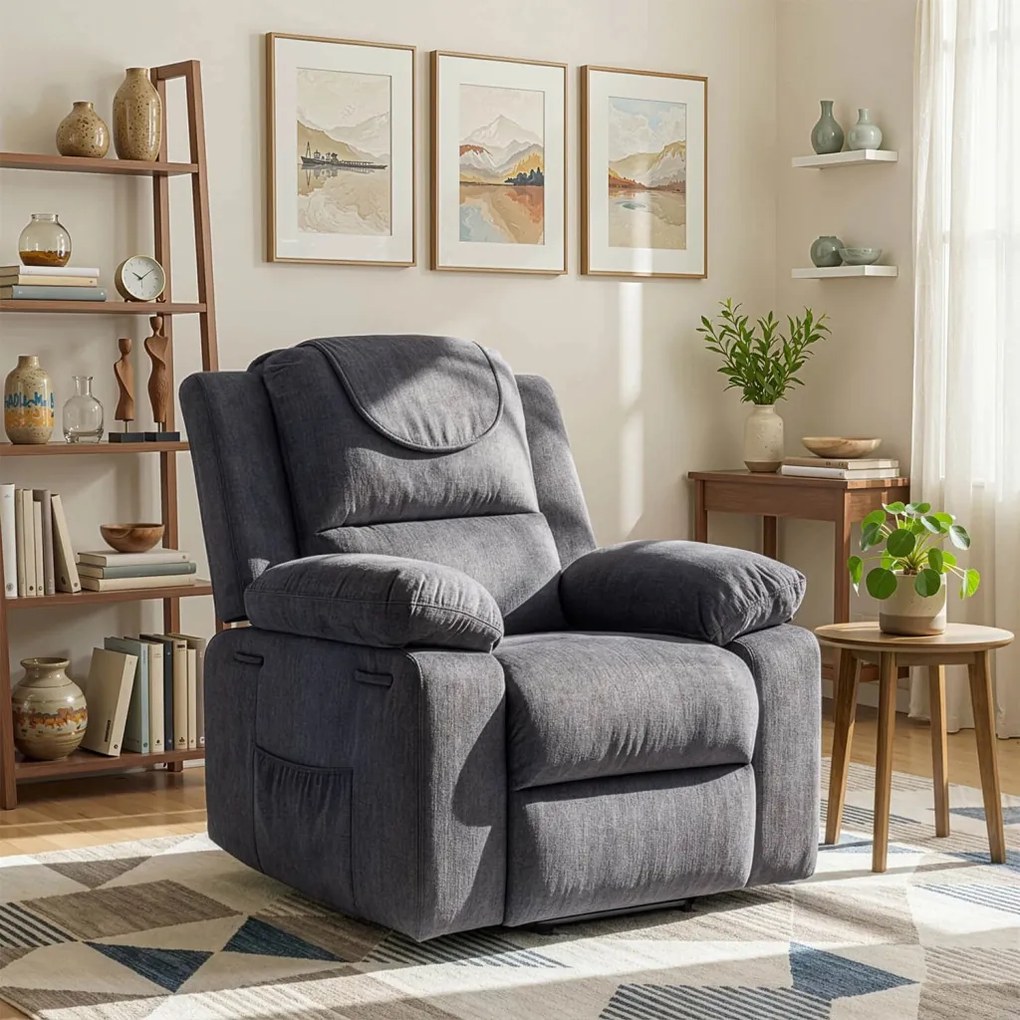 Fotel Masujący Elektrycznie Rozkładany FENIX z Funkcją Wstawania Ciemny Popiel