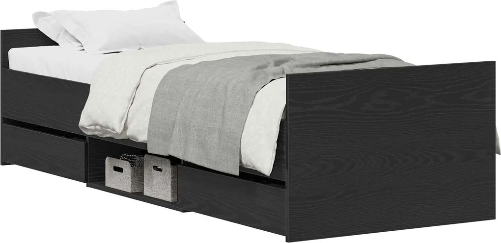 vidaXL Ágykeret fejtámlával Fekete tölgy 193 x 78 x 50 cm Faanyag