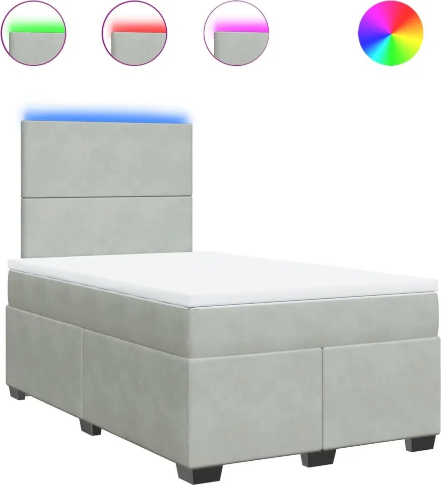 vidaXL világosszürke bársony rugós ágy matraccal 120 x 190 cm