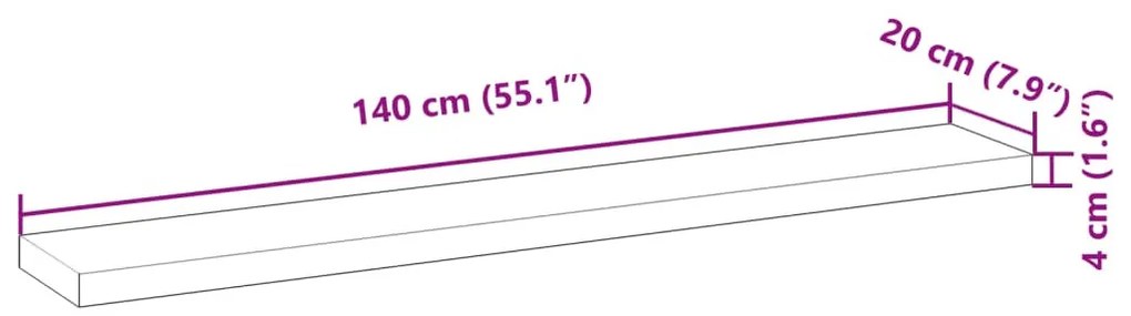 4 db olajbevonatú tömör akácfa függőpolc 140 x 20 x 4 cm