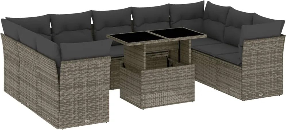 vidaXL 10 részes szürke polyrattan kerti ülőgarnitúra párnákkal